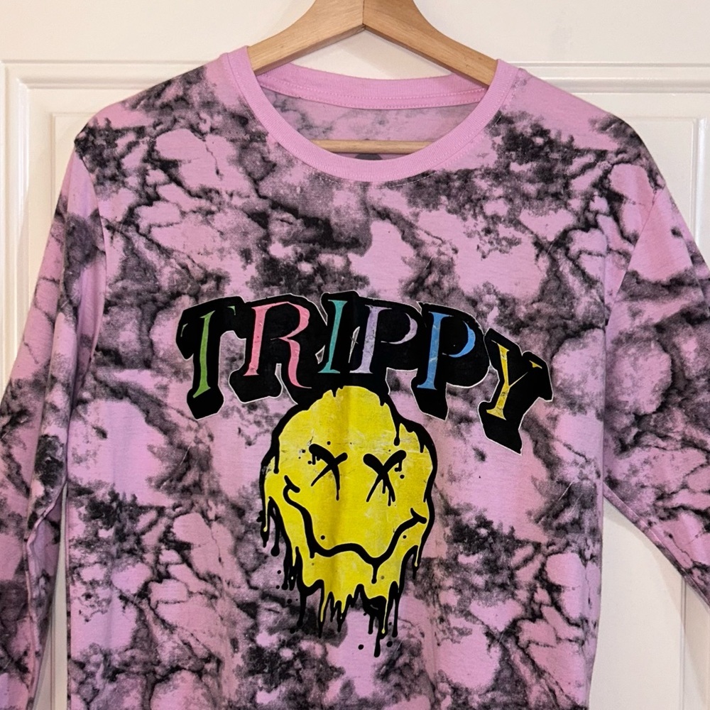 Men’s LAUNDER Trippy Pink Groovy Tie Dye Long Sleeve T-Shirt Vintage‎ Sz M - Picture 5 of 6